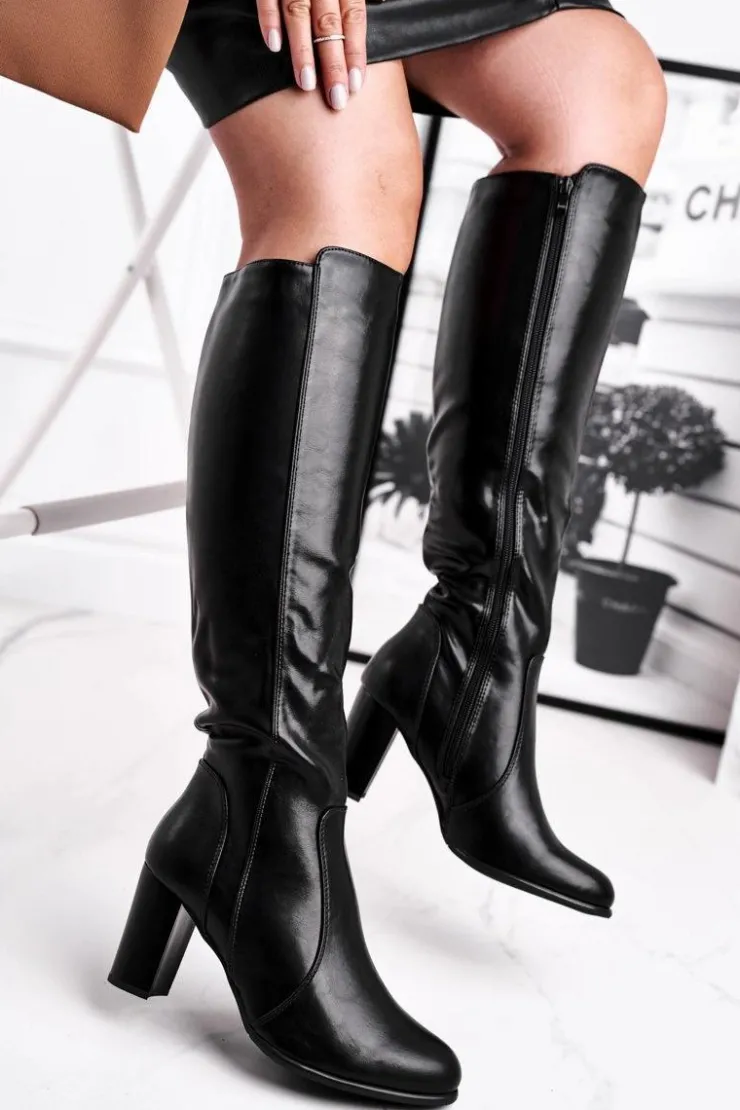 Buty Sergio Leone Kozaki Na Obcasie*Damskie Kozaki Sergio Leone Czarne KZ275