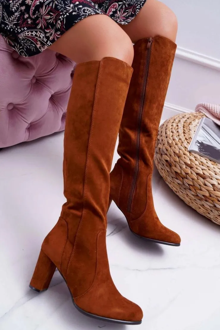 Buty Sergio Leone Kozaki Na Obcasie|Kozaki Zamszowe*Damskie Kozaki Sergio Leone Zamszowe Camel KZ275