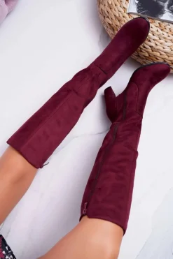 Sale Buty Sergio Leone Damskie Kozaki Sergio Leone Zamszowe Bordowe KZ275