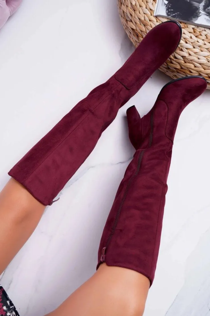 Sale Buty Sergio Leone Damskie Kozaki Sergio Leone Zamszowe Bordowe KZ275