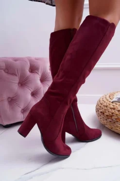 Sale Buty Sergio Leone Damskie Kozaki Sergio Leone Zamszowe Bordowe KZ275