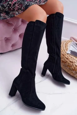 Damskie Buty Sergio Leone Damskie Kozaki Sergio Leone Zamszowe Czarne KZ275