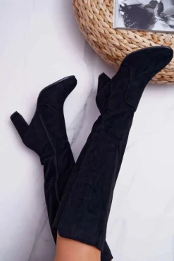 Damskie Buty Sergio Leone Damskie Kozaki Sergio Leone Zamszowe Czarne KZ275