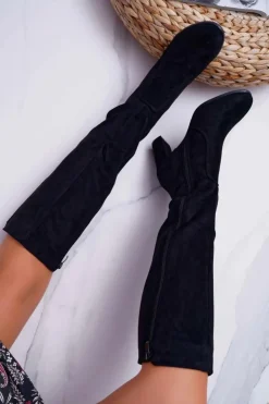 Damskie Buty Sergio Leone Damskie Kozaki Sergio Leone Zamszowe Czarne KZ275