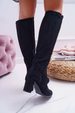 Damskie Buty Sergio Leone Damskie Kozaki Sergio Leone Zamszowe Czarne KZ275