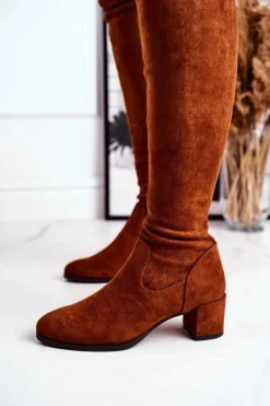 Discount Buty Sergio Leone Damskie kozaki Sergio Leone lycra camel KZ281