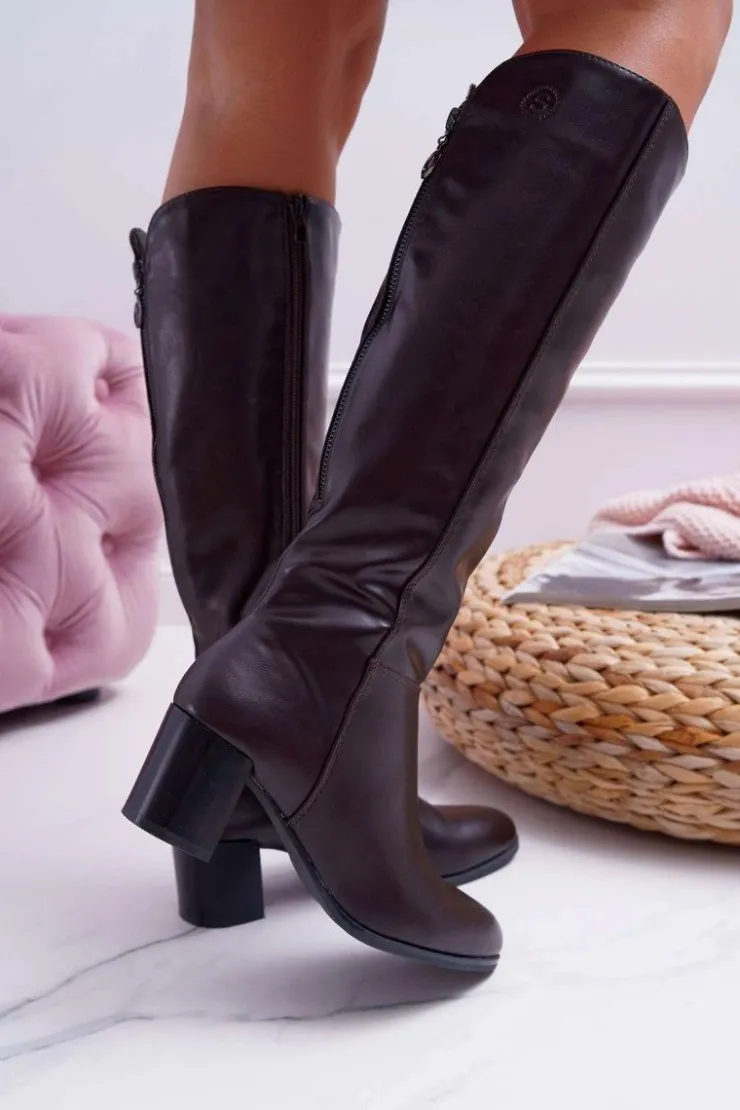 Outlet Buty Sergio Leone Damskie Kozaki Sergio Leone Brązowe KZ273