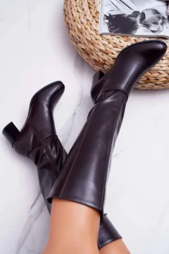 Outlet Buty Sergio Leone Damskie Kozaki Sergio Leone Brązowe KZ273