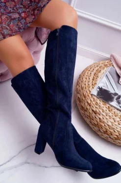 Damskie Buty Sergio Leone Damskie Kozaki Sergio Leone Zamszowe Granatowe KZ275