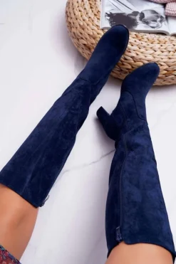 Damskie Buty Sergio Leone Damskie Kozaki Sergio Leone Zamszowe Granatowe KZ275