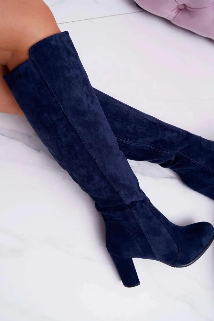 Damskie Buty Sergio Leone Damskie Kozaki Sergio Leone Zamszowe Granatowe KZ275