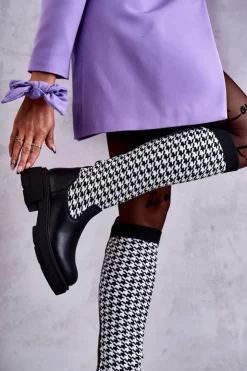 Damskie Boto Damskie Kozaki Skarpetkowe W Pepitkę Czarno-Białe Avira