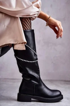 Damskie Boto Damskie Kozaki Z Ozdobami Czarne Finlay