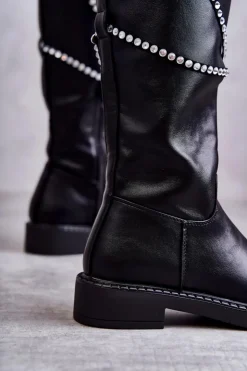 Damskie Boto Damskie Kozaki Z Ozdobami Czarne Finlay