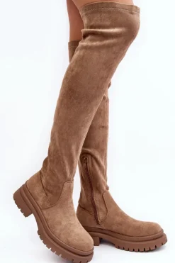 Evento Muszkieterki|Kozaki Za Kolano*Damskie Kozaki Za Kolano Na Płaskim Obcasie Beżowe Silune Beżowy