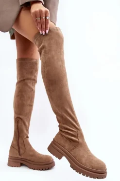 Evento Muszkieterki|Kozaki Za Kolano*Damskie Kozaki Za Kolano Na Płaskim Obcasie Beżowe Silune Beżowy