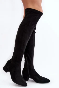 Clearance Boto Damskie Kozaki Za Kolano Na Niskim Obcasie Czarne Maidna
