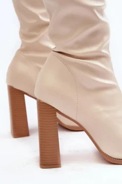 Boto Muszkieterki|Kozaki Za Kolano*Damskie Kozaki Za kolano Na Słupku Ekoskóra Beżowe Orcella