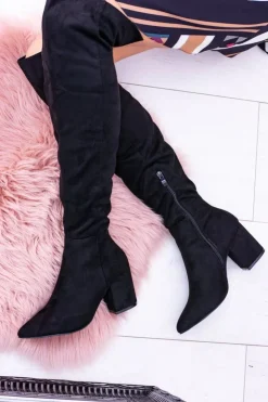 Damskie Boto Damskie Kozaki Za Kolano Zamszowe Czarne Feluni