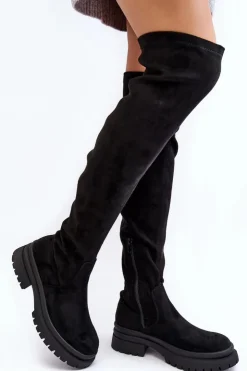 Damskie Evento Damskie Kozaki Za Kolano Na Płaskim Obcasie Czarne Silune