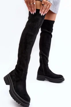Damskie Evento Damskie Kozaki Za Kolano Na Płaskim Obcasie Czarne Silune