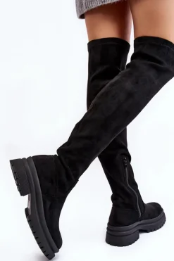 Damskie Evento Damskie Kozaki Za Kolano Na Płaskim Obcasie Czarne Silune
