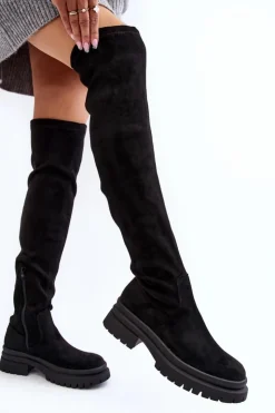 Damskie Evento Damskie Kozaki Za Kolano Na Płaskim Obcasie Czarne Silune