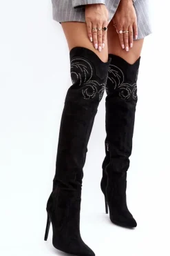 Damskie Boto Damskie Kozaki Za Kolano Na Szpilce Czarne Vessy