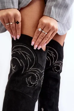 Damskie Boto Damskie Kozaki Za Kolano Na Szpilce Czarne Vessy