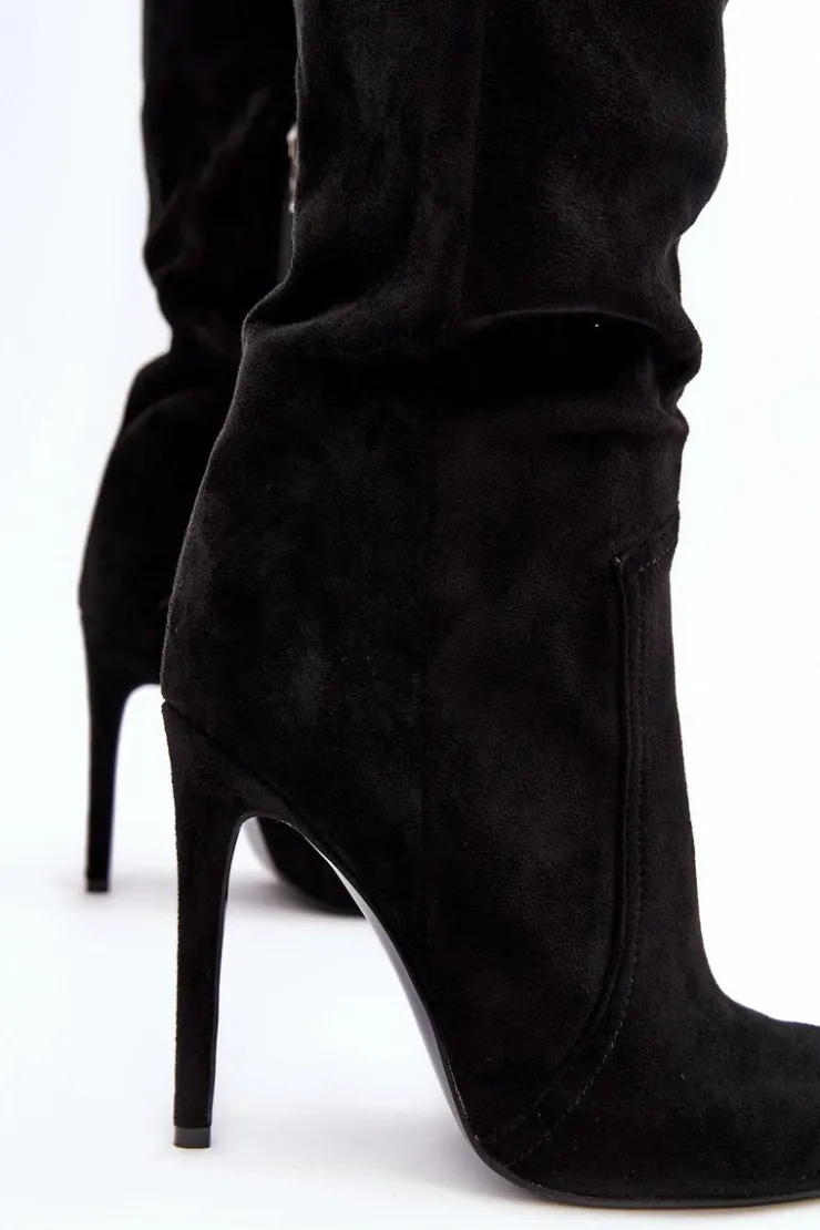 Damskie Boto Damskie Kozaki Za Kolano Na Szpilce Czarne Vessy