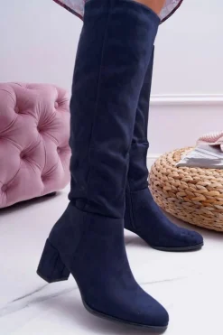 Damskie Buty Sergio Leone Damskie Kozaki Zamszowe Granatowe Sergio Leone KZ273