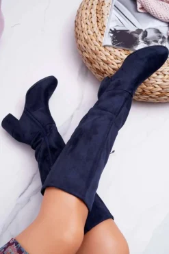 Damskie Buty Sergio Leone Damskie Kozaki Zamszowe Granatowe Sergio Leone KZ273