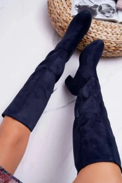 Damskie Buty Sergio Leone Damskie Kozaki Zamszowe Granatowe Sergio Leone KZ273