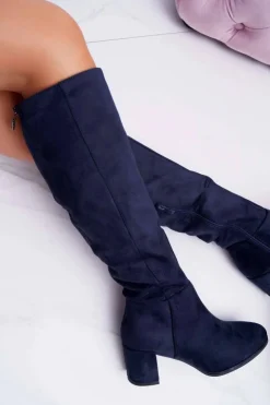 Damskie Buty Sergio Leone Damskie Kozaki Zamszowe Granatowe Sergio Leone KZ273