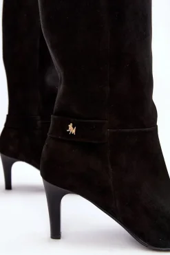 Discount Laura Messi Damskie Kozaki Zamszowe Na Szpilce 2694 Czarne