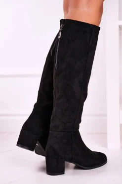 Buty Sergio Leone Kozaki Na Obcasie|Kozaki Zamszowe*Damskie kozaki zamszowe Sergio Leone czarne KZ273