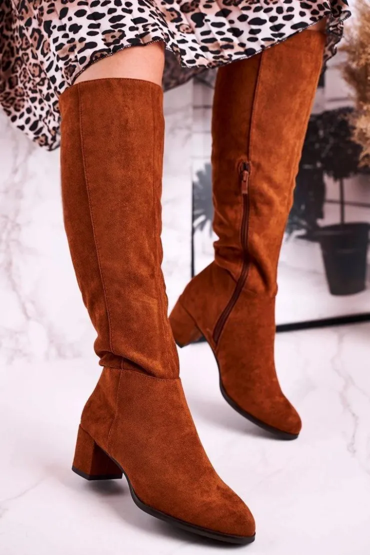 Buty Sergio Leone Kozaki Na Obcasie|Kozaki Zamszowe*Damskie kozaki zamszowe Sergio Leone camel KZ273