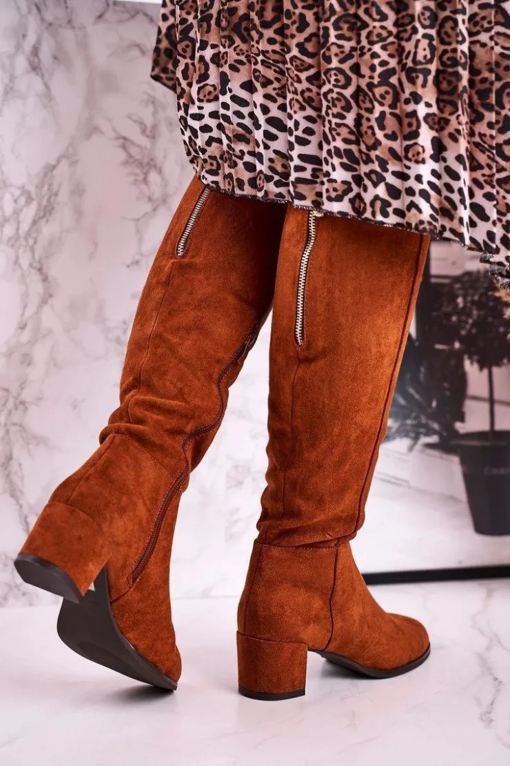 Buty Sergio Leone Kozaki Na Obcasie|Kozaki Zamszowe*Damskie kozaki zamszowe Sergio Leone camel KZ273