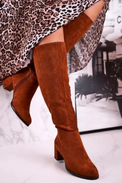 Buty Sergio Leone Kozaki Na Obcasie|Kozaki Zamszowe*Damskie kozaki zamszowe Sergio Leone camel KZ273