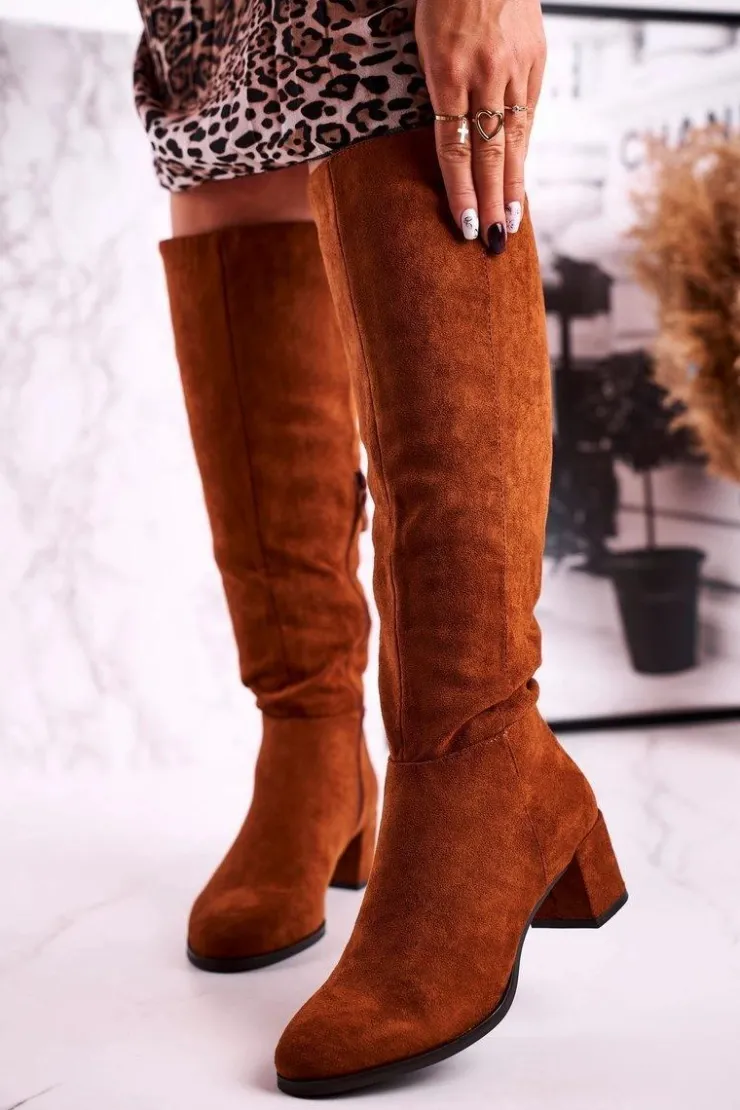 Buty Sergio Leone Kozaki Na Obcasie|Kozaki Zamszowe*Damskie kozaki zamszowe Sergio Leone camel KZ273