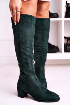 Buty Sergio Leone Kozaki Na Obcasie|Kozaki Zamszowe*Damskie kozaki zamszowe Sergio Leone zielone KZ273