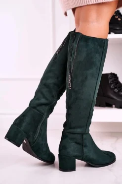 Buty Sergio Leone Kozaki Na Obcasie|Kozaki Zamszowe*Damskie kozaki zamszowe Sergio Leone zielone KZ273