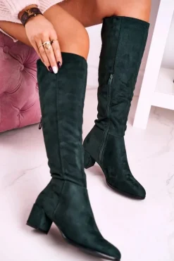 Buty Sergio Leone Kozaki Na Obcasie|Kozaki Zamszowe*Damskie kozaki zamszowe Sergio Leone zielone KZ273