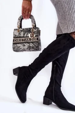 Damskie Buty damskie Vinceza Damskie Kozaki Zamszowe Za Kolano Czarne Hessa