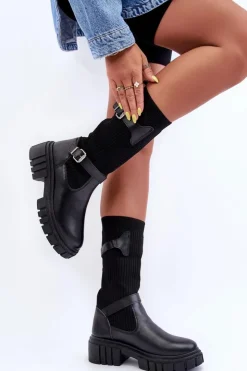 Hot Boto Damskie Kozaki Ze Skarpetą Czarne Abroze Czarny