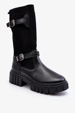Hot Boto Damskie Kozaki Ze Skarpetą Czarne Abroze Czarny