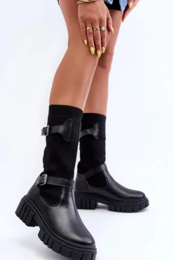 Hot Boto Damskie Kozaki Ze Skarpetą Czarne Abroze Czarny