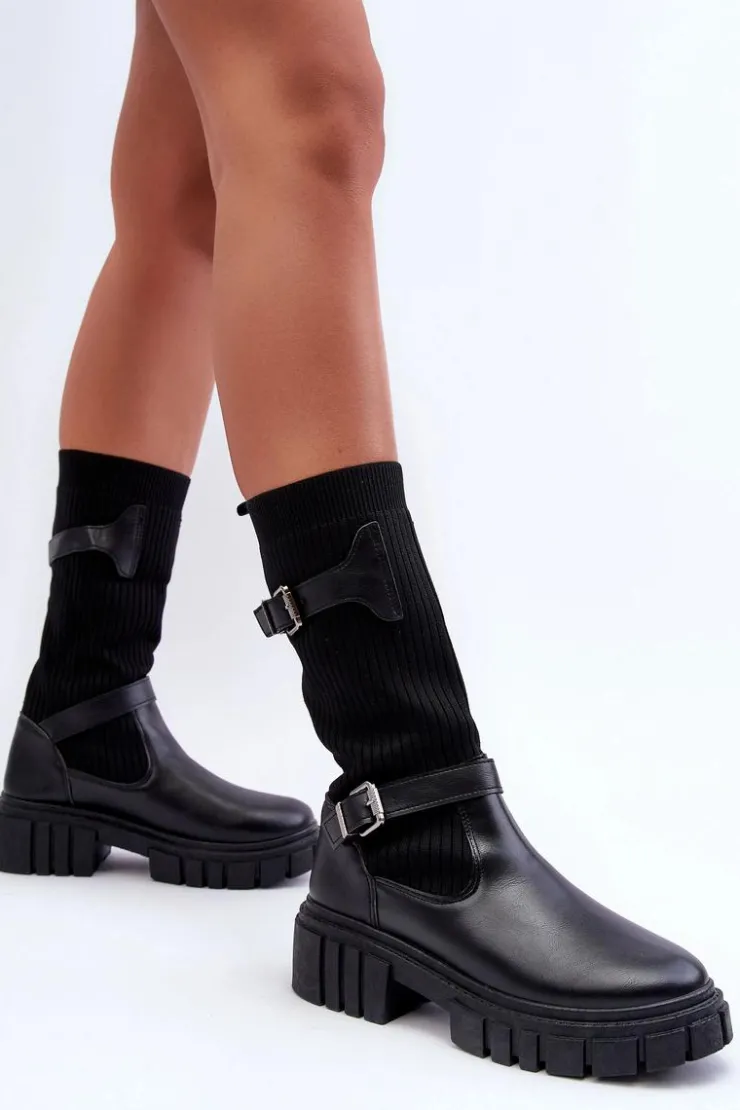 Hot Boto Damskie Kozaki Ze Skarpetą Czarne Abroze Czarny
