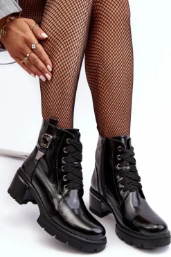 Clearance Damskie buty S.Barski Damskie Lakierowane Botki D&A MR870-97 Czarne