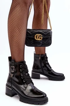 Clearance Damskie buty S.Barski Damskie Lakierowane Botki D&A MR870-97 Czarne